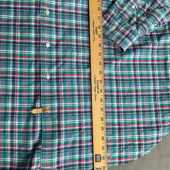 Ralph Lauren Men's Blue Green plaid button down sz 3xB classic fit flesh pony - Picture 9 of 10